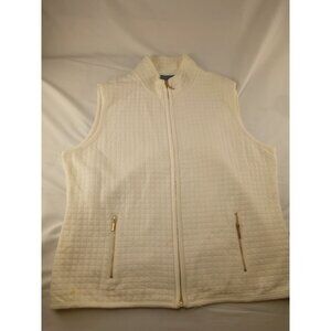 Womens Quilt Pattern Vest XL Karen Scott Off White Zip Front Stand Collar SZ XL